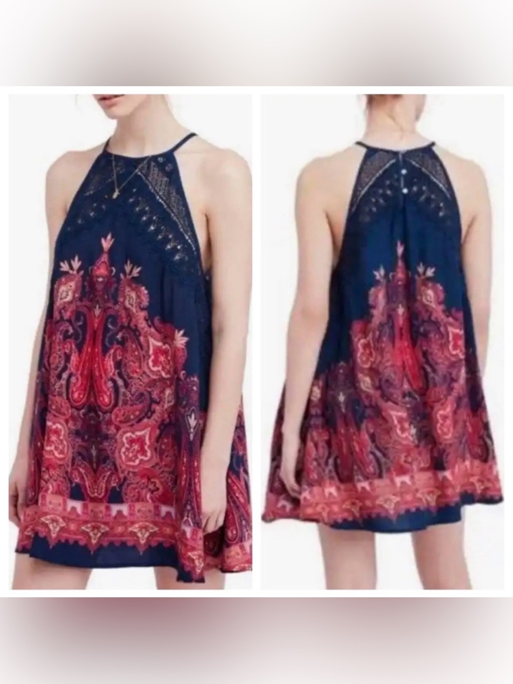 intimately free people shea printed crochet halter mini dress